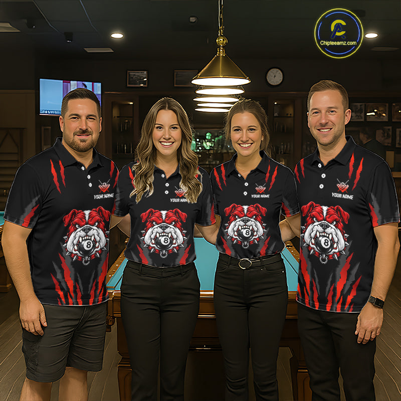 Custom Black Red Funny Bulldog 8 Ball Pool Billiard Team Shirts Billiard League