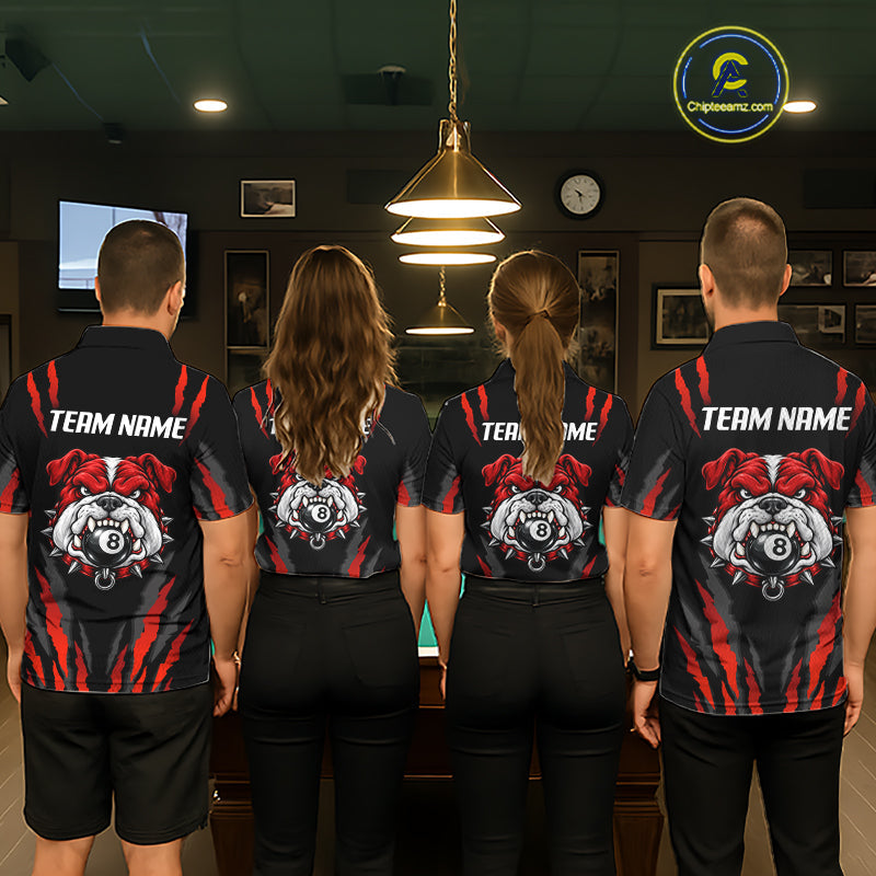 Custom Black Red Funny Bulldog 8 Ball Pool Billiard Team Shirts Billiard League