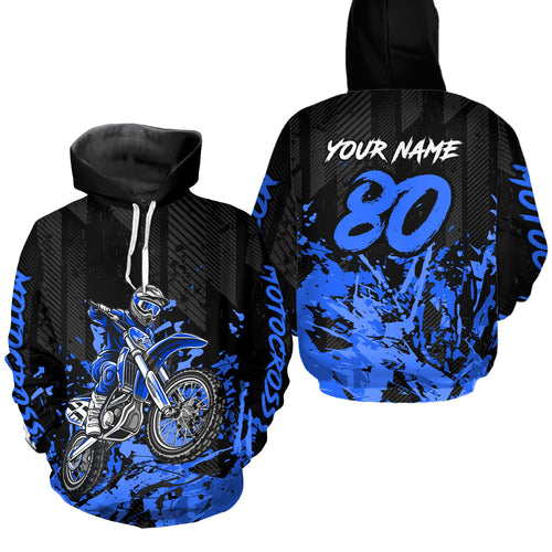 Custom Blue Dirt Bike Motorcycle Hoodie Motocross Jersey Hoodie