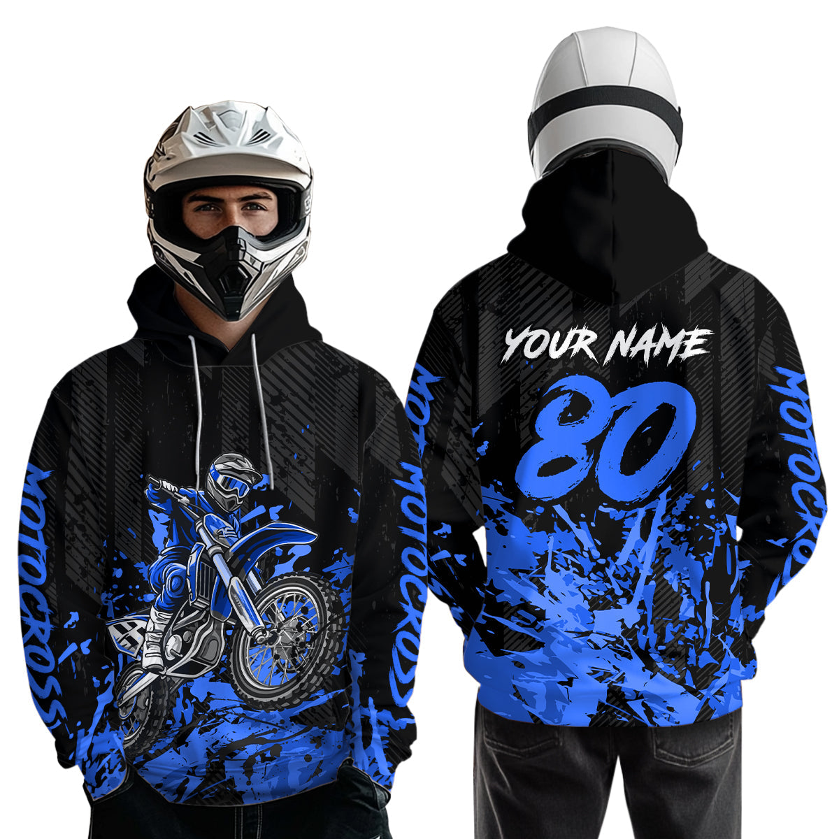 Custom Blue Dirt Bike Motorcycle Hoodie Motocross Jersey Hoodie