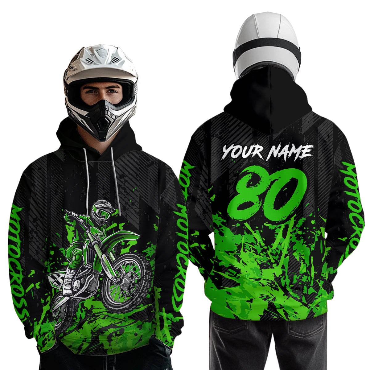 Custom Green Dirt Bike Motorcycle Hoodie Motocross Jersey Hoodie