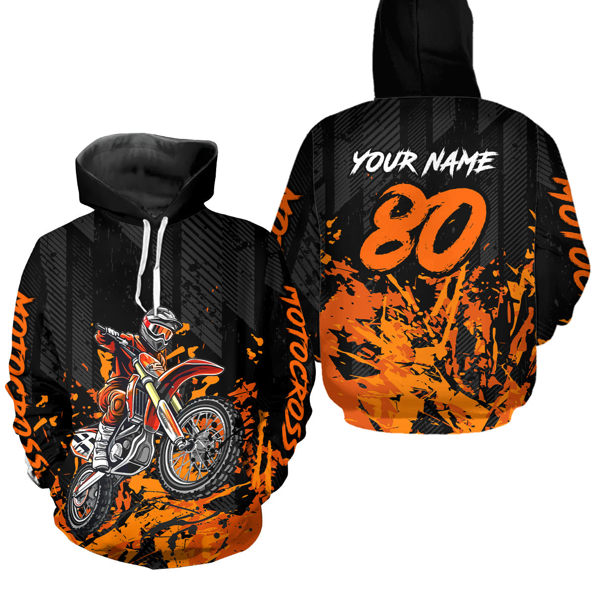 Custom Orange Dirt Bike Motorcycle Hoodie Motocross Jersey Hoodie