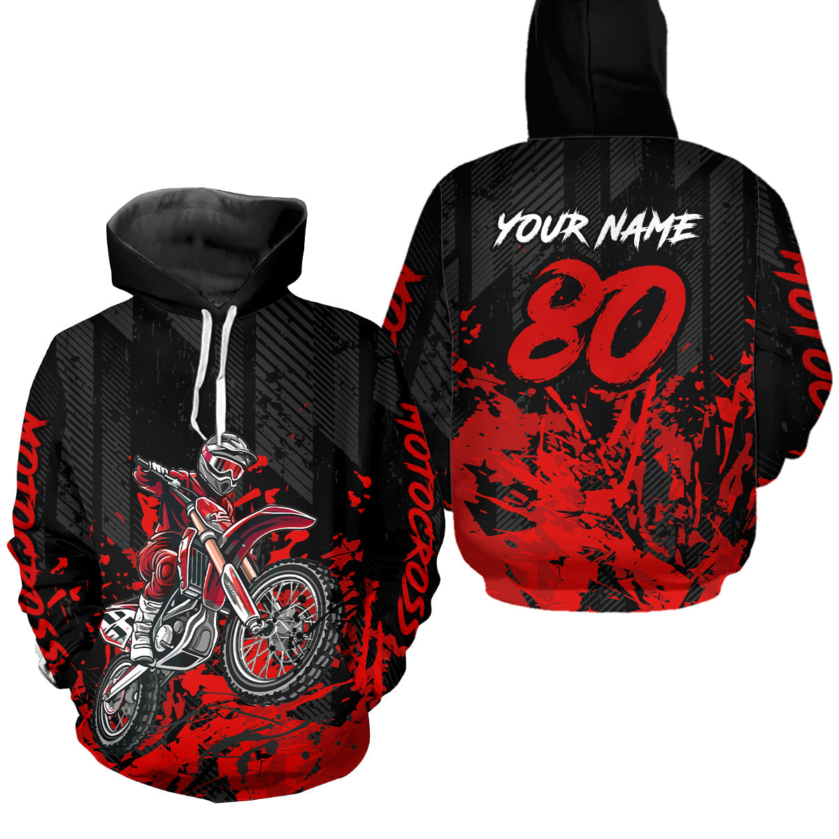 Custom Red Dirt Bike Motorcycle Hoodie Motocross Jersey Hoodie
