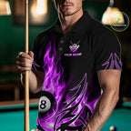 Purple Flame Billiard 8 Ball Polo & Quarter Zip Shirts Custom Billiard Shirts For Team