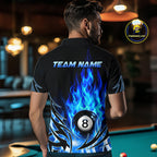 Blue Flame Billiard 8 Ball Polo & Quarter Zip Shirts Custom Billiard Shirts For Team