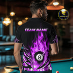 Purple Flame Billiard 8 Ball Polo & Quarter Zip Shirts Custom Billiard Shirts For Team