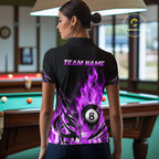 Purple Flame Billiard 8 Ball Polo & Quarter Zip Shirts Custom Billiard Shirts For Team
