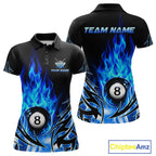 Blue Flame Billiard 8 Ball Polo & Quarter Zip Shirts Custom Billiard Shirts For Team