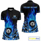 Blue Flame Billiard 8 Ball Polo & Quarter Zip Shirts Custom Billiard Shirts For Team