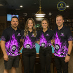Purple Flame Billiard 8 Ball Polo & Quarter Zip Shirts Custom Billiard Shirts For Team