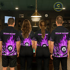 Purple Flame Billiard 8 Ball Polo & Quarter Zip Shirts Custom Billiard Shirts For Team