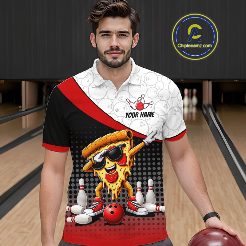Custom Funny Pizza Bowling Team Shirts Bowling Jersey Bowling League Polo & 1/4 Zip