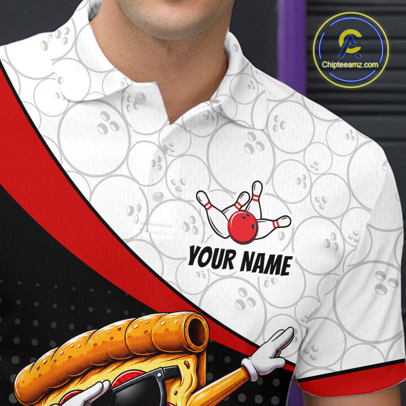 Custom Funny Pizza Bowling Team Shirts Bowling Jersey Bowling League Polo & 1/4 Zip