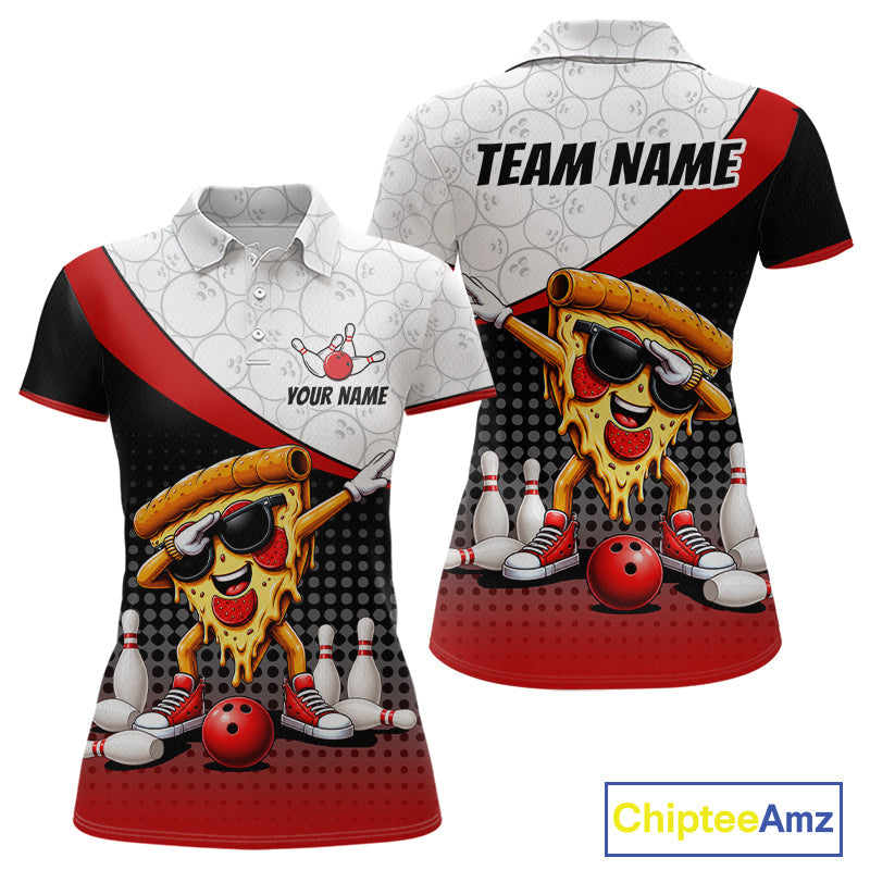 Custom Funny Pizza Bowling Team Shirts Bowling Jersey Bowling League Polo & 1/4 Zip