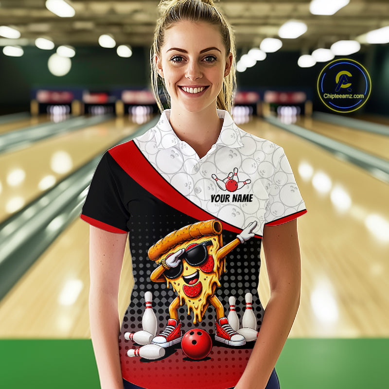Custom Funny Pizza Bowling Team Shirts Bowling Jersey Bowling League Polo & 1/4 Zip