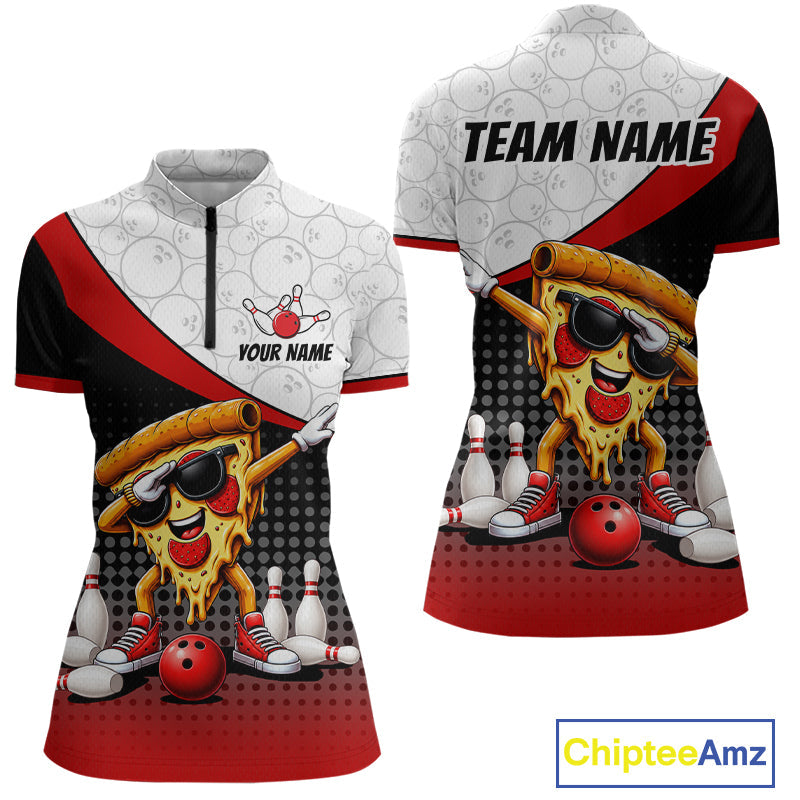 Custom Funny Pizza Bowling Team Shirts Bowling Jersey Bowling League Polo & 1/4 Zip