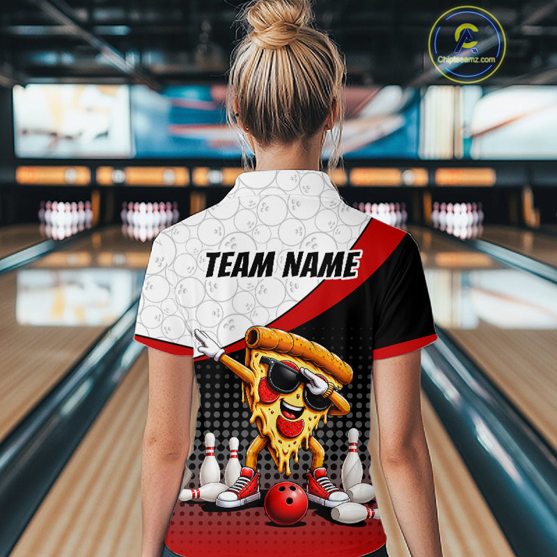 Custom Funny Pizza Bowling Team Shirts Bowling Jersey Bowling League Polo & 1/4 Zip