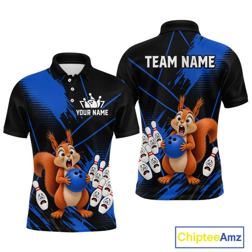 Custom Blue Squirrel Bowling Jersey Bowling Team Shirts Bowling Polo & 1/4 Zip