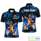 Custom Blue Funny Deer Bowling Team Jerseys Bowling Shirts Polo & 1/4 Zipper