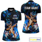 Custom Blue Funny Deer Bowling Team Jerseys Bowling Shirts Polo & 1/4 Zipper