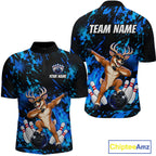 Custom Blue Funny Deer Bowling Team Jerseys Bowling Shirts Polo & 1/4 Zipper