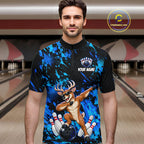 Custom Blue Funny Deer Bowling Team Jerseys Bowling Shirts Polo & 1/4 Zipper
