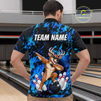 Custom Blue Funny Deer Bowling Team Jerseys Bowling Shirts Polo & 1/4 Zipper