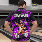 Custom Purple Funny Deer Bowling Team Jerseys Bowling Shirts Polo & 1/4 Zipper