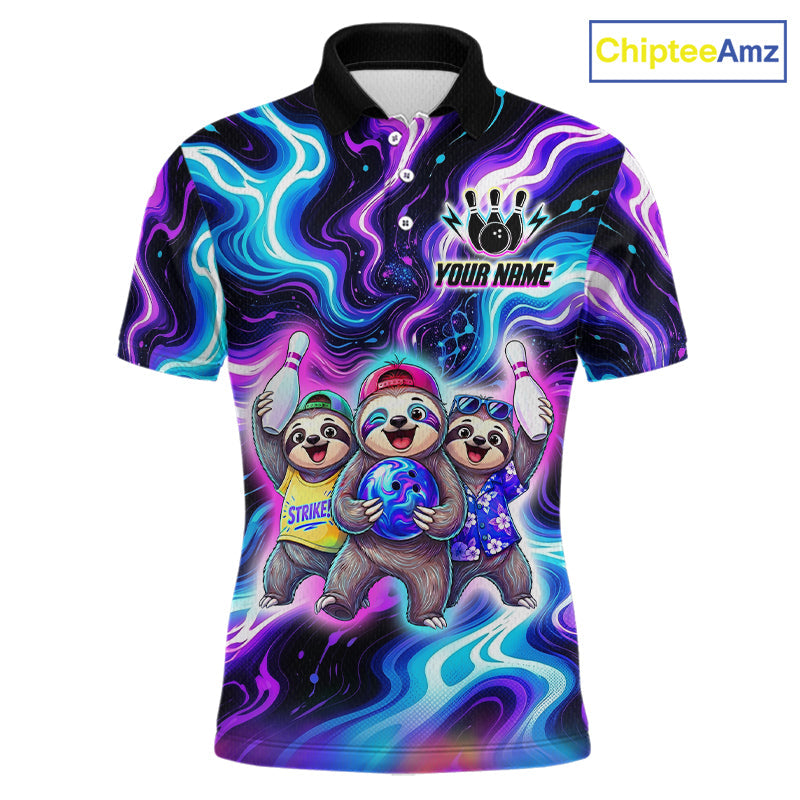Custom Funny Sloth Bowling Jersey Purple Blue Neon Bowling Team Shirts Bowling League