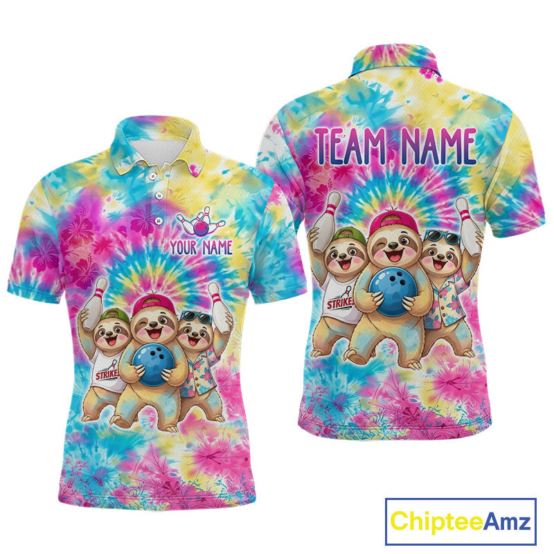 Custom Funny Sloth Bowling Jersey Tropical Tie-Dye Bowling Team Shirts Bowling League