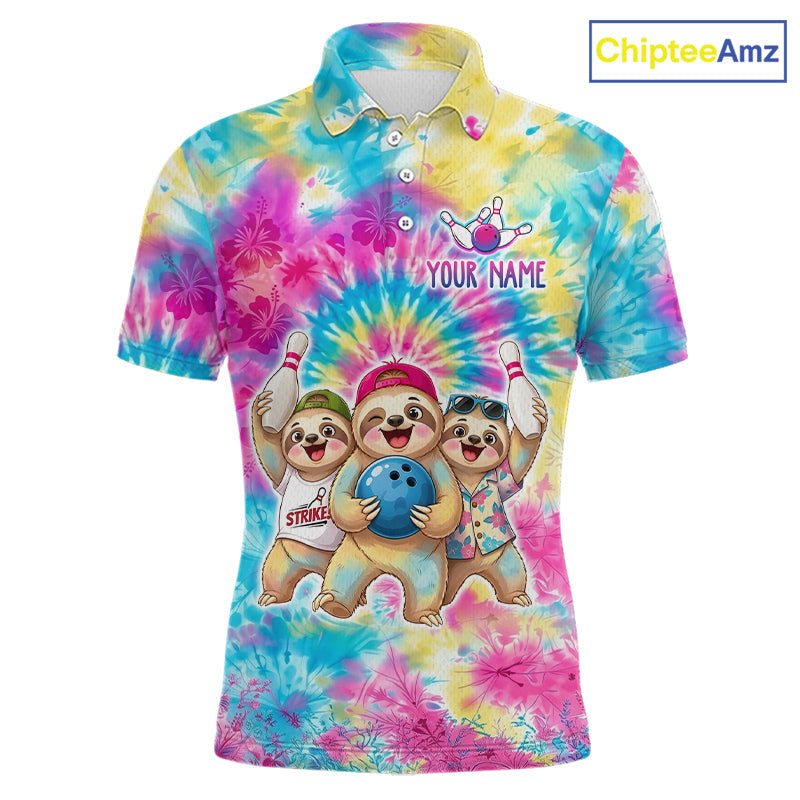 Custom Funny Sloth Bowling Jersey Tropical Tie-Dye Bowling Team Shirts Bowling League