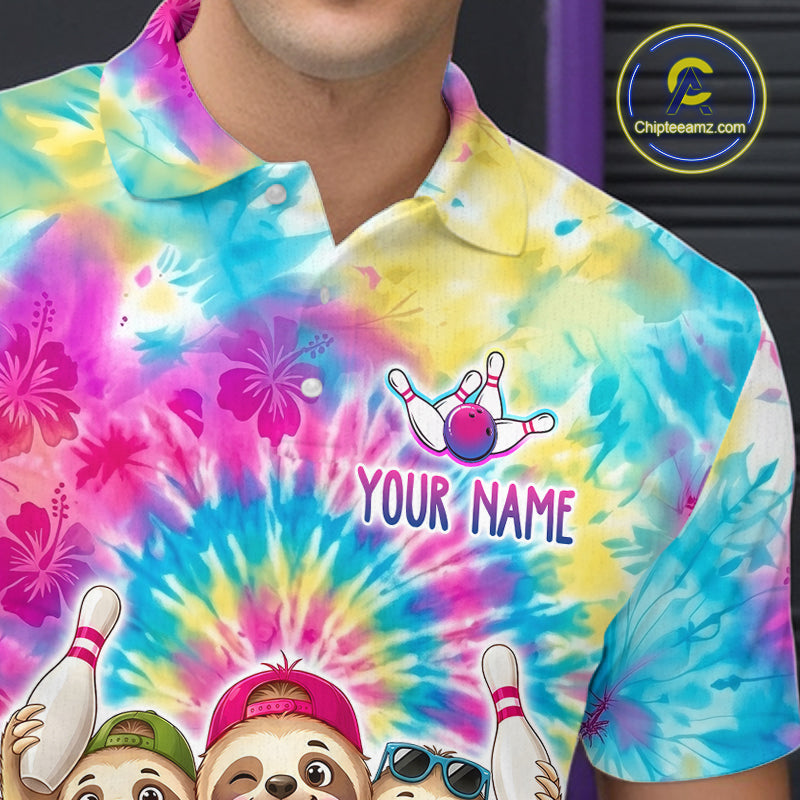 Custom Funny Sloth Bowling Jersey Tropical Tie-Dye Bowling Team Shirts Bowling League