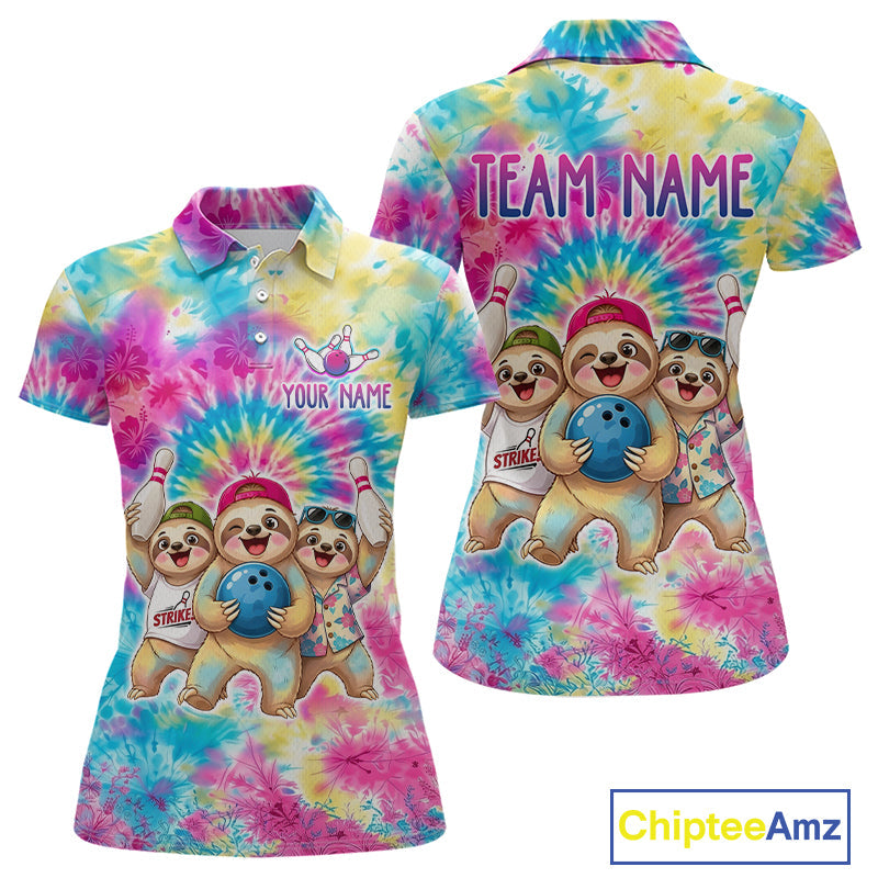 Custom Funny Sloth Bowling Jersey Tropical Tie-Dye Bowling Team Shirts Bowling League