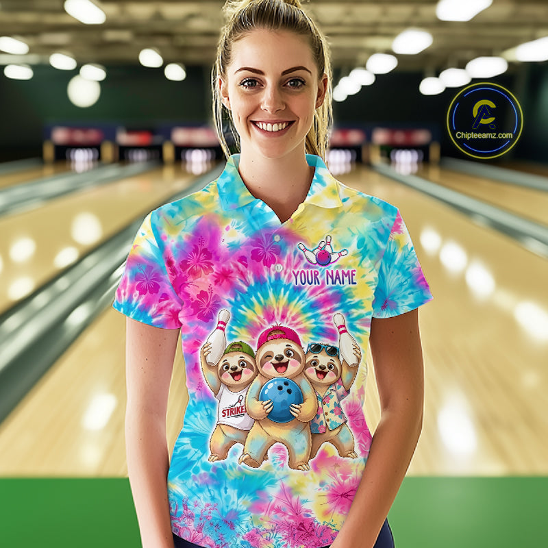 Custom Funny Sloth Bowling Jersey Tropical Tie-Dye Bowling Team Shirts Bowling League