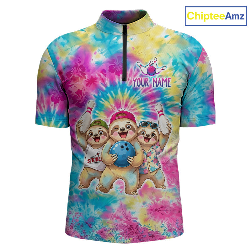 Custom Funny Sloth Bowling Jersey Tropical Tie-Dye Bowling Team Shirts Bowling League