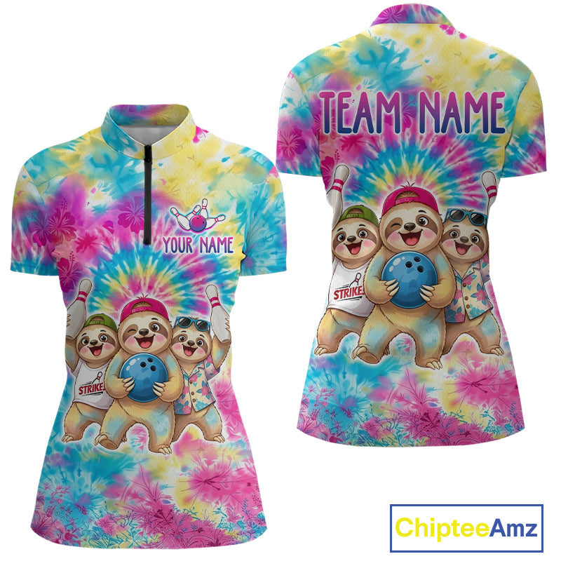 Custom Funny Sloth Bowling Jersey Tropical Tie-Dye Bowling Team Shirts Bowling League