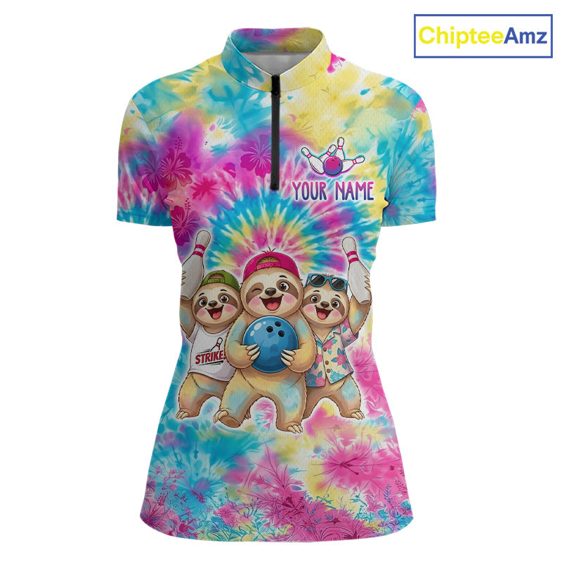 Custom Funny Sloth Bowling Jersey Tropical Tie-Dye Bowling Team Shirts Bowling League