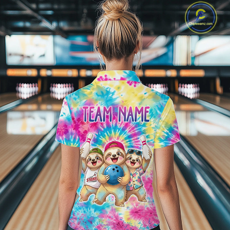 Custom Funny Sloth Bowling Jersey Tropical Tie-Dye Bowling Team Shirts Bowling League