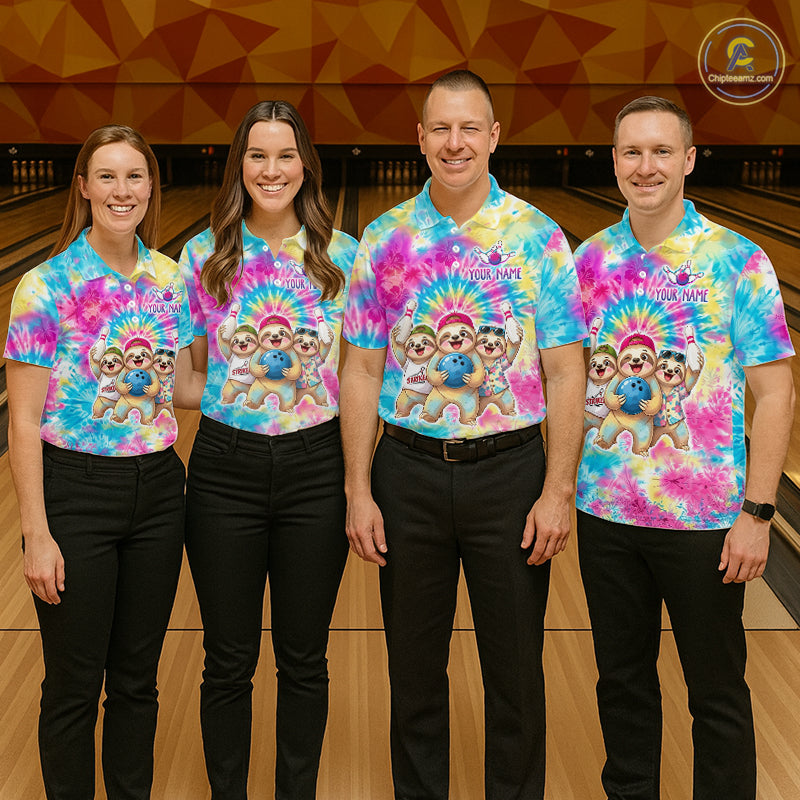 Custom Funny Sloth Bowling Jersey Tropical Tie-Dye Bowling Team Shirts Bowling League