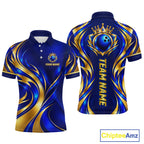 Custom Blue And Gold Crown Bowling Shirts, Bowling Team Jersey Bowling Tournament