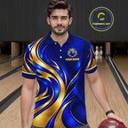 Custom Blue And Gold Crown Bowling Shirts, Bowling Team Jersey Bowling Tournament