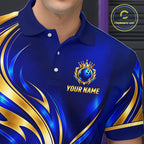 Custom Blue And Gold Crown Bowling Shirts, Bowling Team Jersey Bowling Tournament