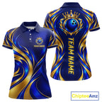 Custom Blue And Gold Crown Bowling Shirts, Bowling Team Jersey Bowling Tournament