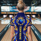 Custom Blue And Gold Crown Bowling Shirts, Bowling Team Jersey Bowling Tournament