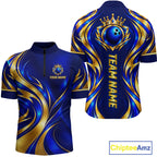 Custom Blue And Gold Crown Bowling Shirts, Bowling Team Jersey Bowling Tournament