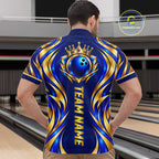 Custom Blue And Gold Crown Bowling Shirts, Bowling Team Jersey Bowling Tournament