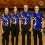 Custom Blue And Gold Crown Bowling Shirts, Bowling Team Jersey Bowling Tournament