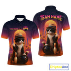Funny Cat Retro Sunset Custom Bowling Jersey Bowling Team Shirts Polo & 1/4 Zip