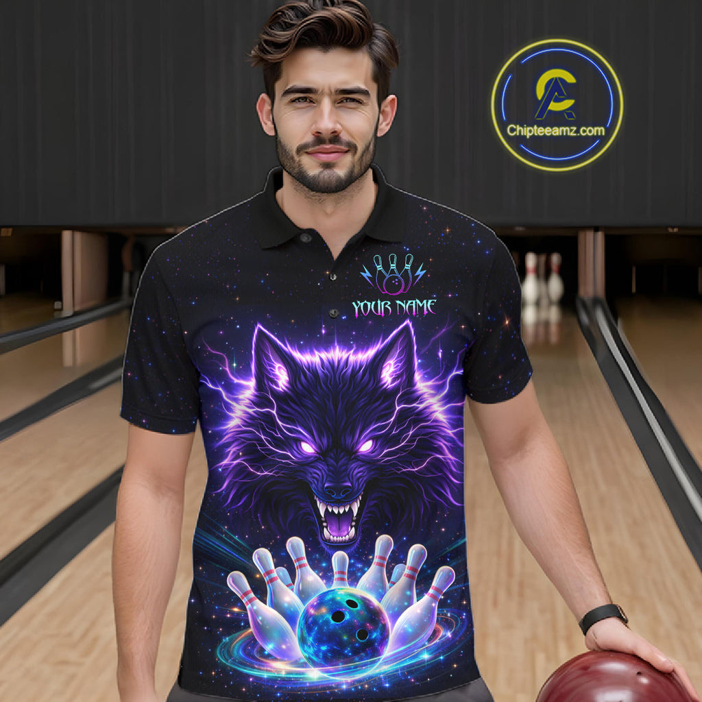 Custom Galaxy Wolf Bowling Jersey Bowling Tournament Polo & 1/4 Zip Bowling Team Shirts