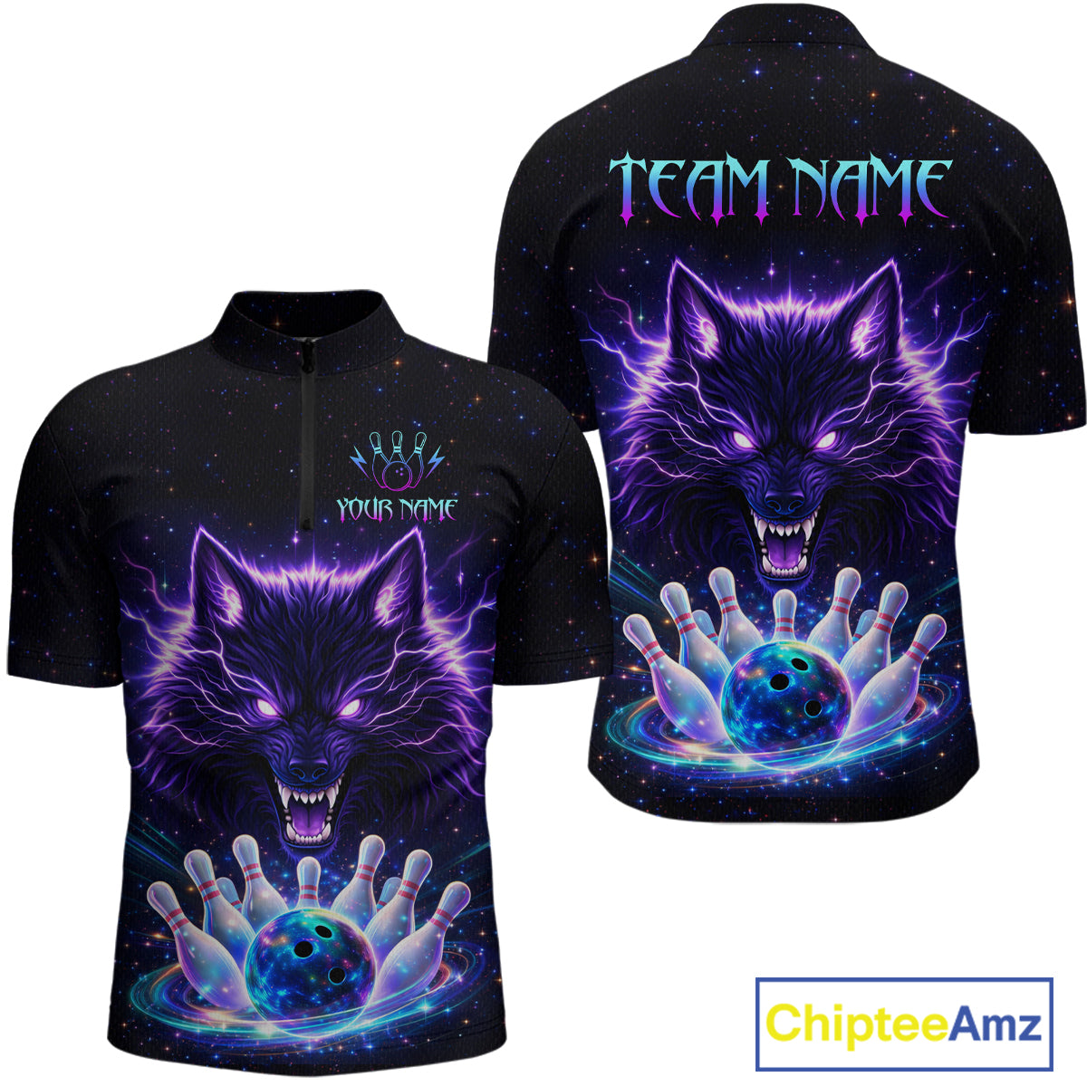 Custom Galaxy Wolf Bowling Jersey Bowling Tournament Polo & 1/4 Zip Bowling Team Shirts